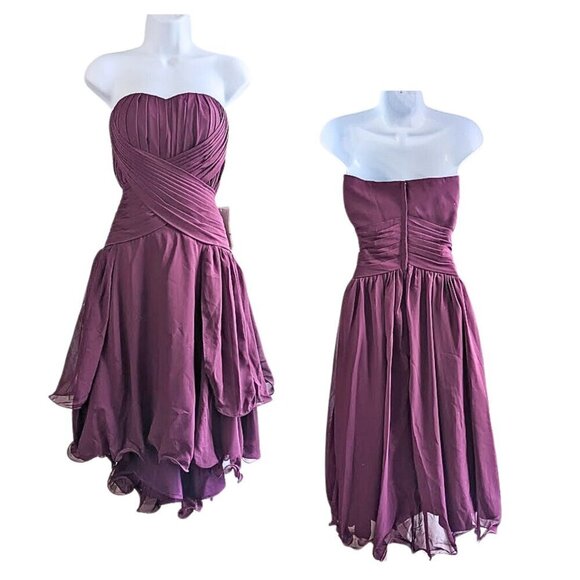 NWT TS COUTURE Strapless Grape Pleated Chiffon Fairy Ruffle Tea Prom Dress Sz 8 - Picture 1 of 9